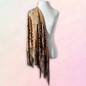 Retro, Contempo, Starburst Design, Faux Suede, Oversized Fringe Shawl
